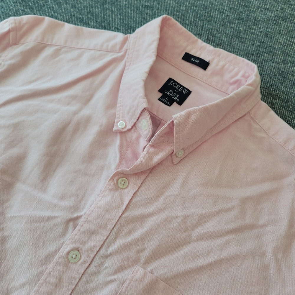 J Crew Shirt Men's Large Pink Flex Oxford Slim Button Down Casual Preppy Twee